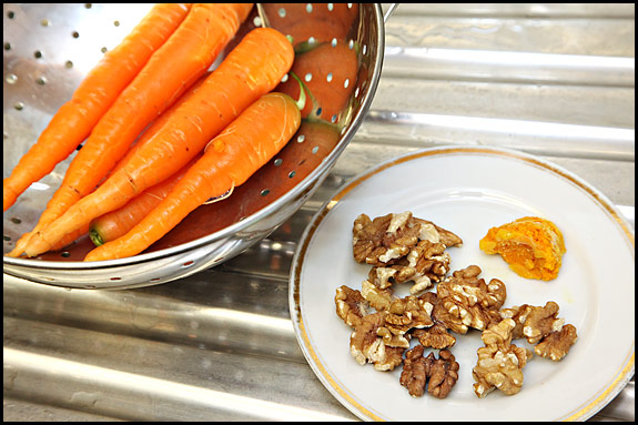 organic carrots, organic almonds and frozen organic orange rind